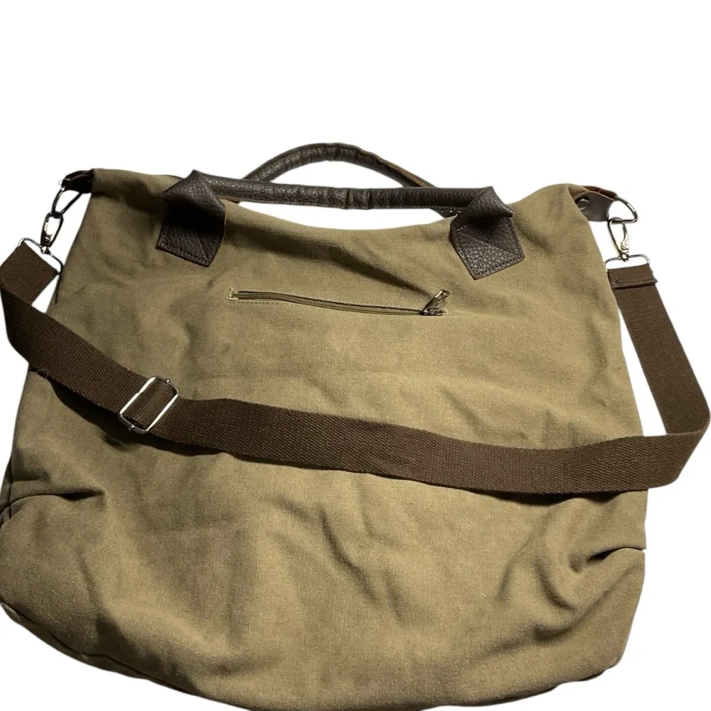 K2 Classic Fashion Tan Canvas Brown Faux Leather Accents Crossbody Messenger Bag